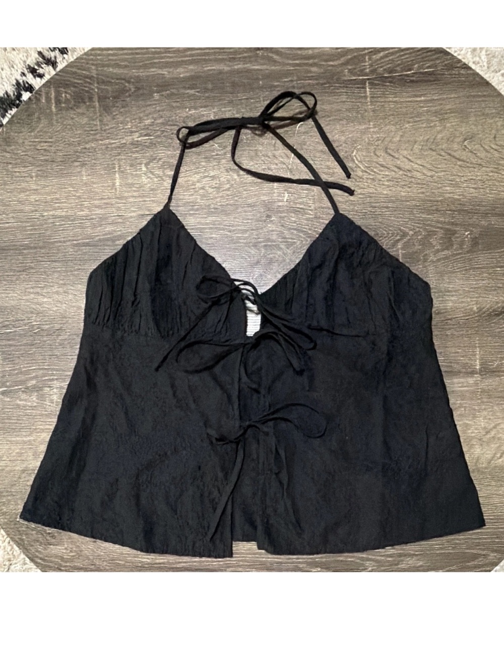 NWT ZARA Black Floral Embroidered Tie Front Spaghetti Strap Cami Top Size M